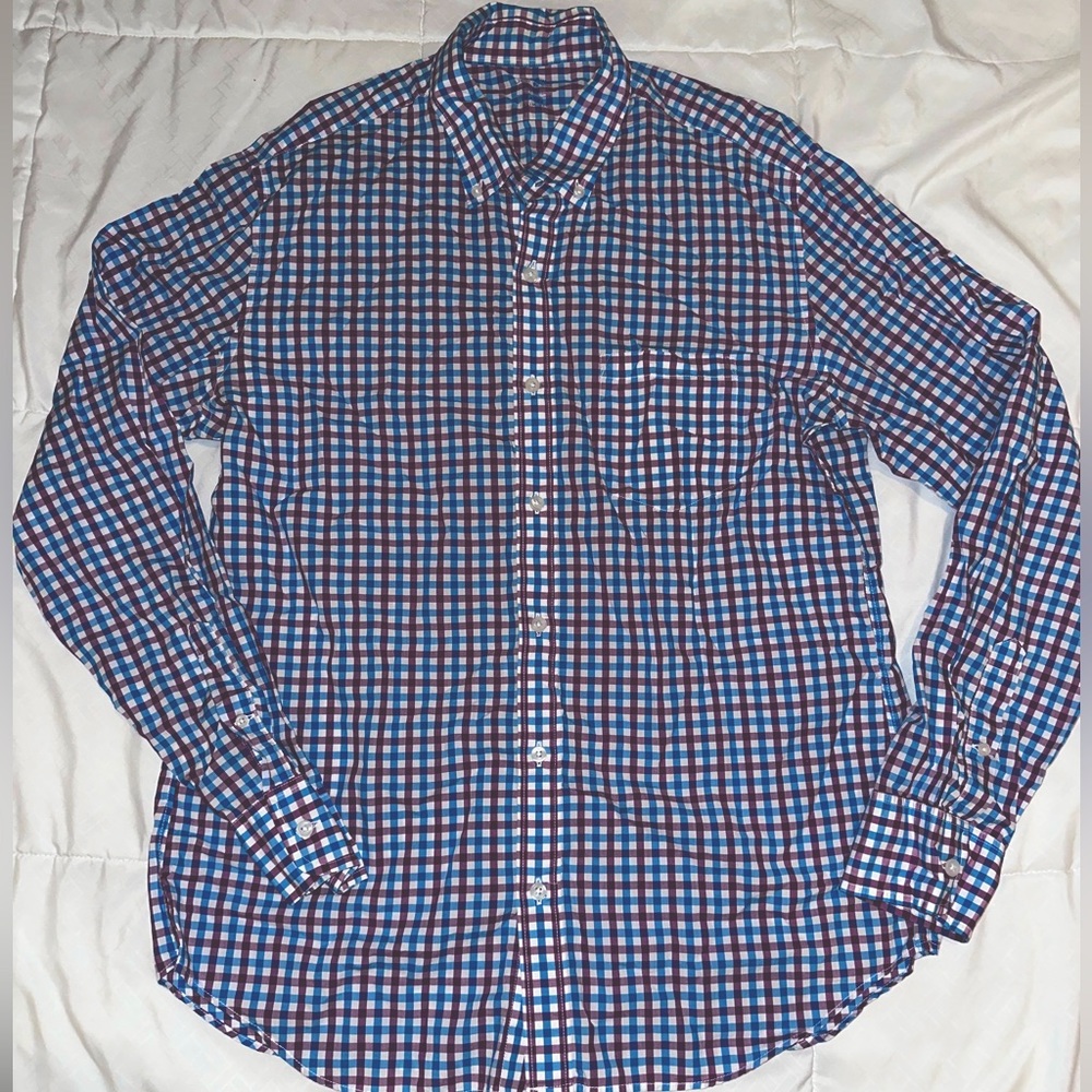 J.Crew, Large Slim Fit, Blue, Purple and White Check, Casual Button Down Shirt